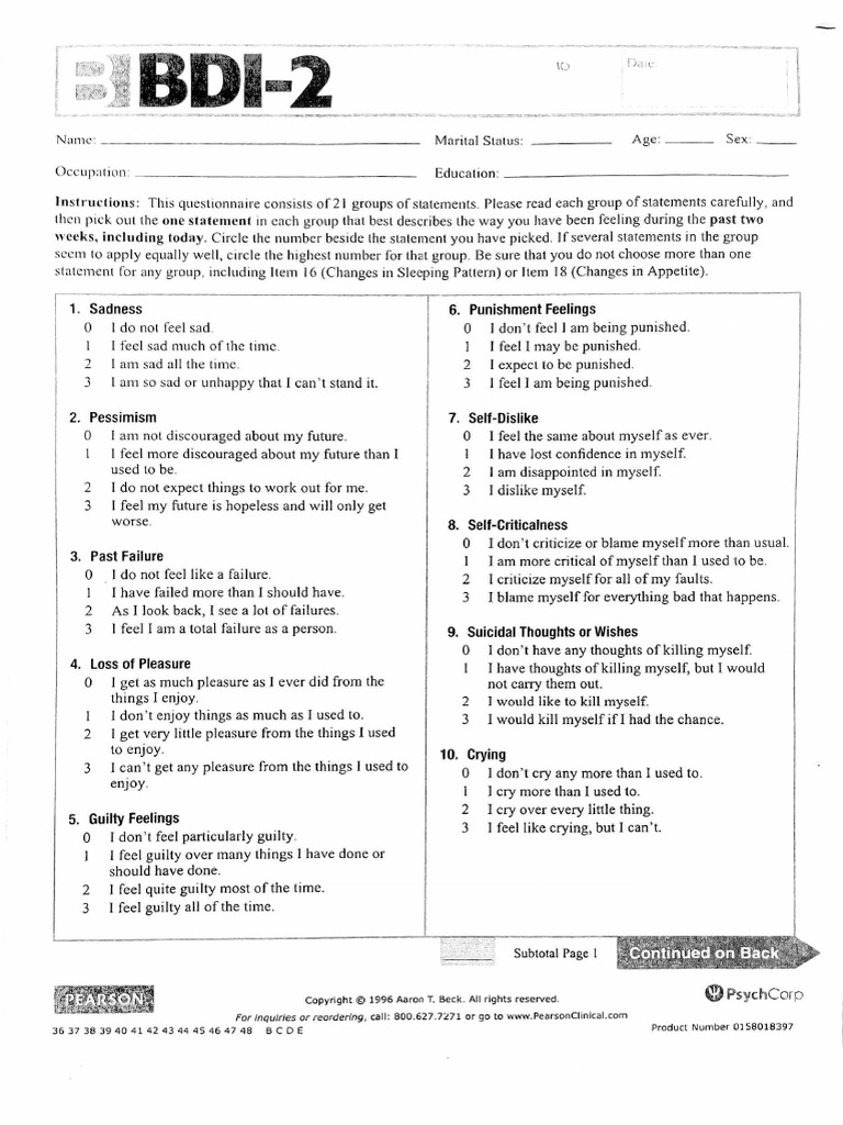 Depression Assessment Questionnaire | PDF