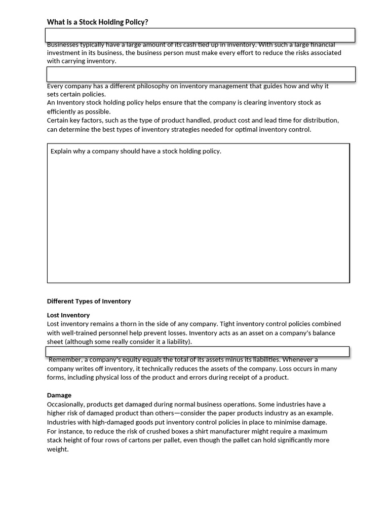 Understanding Stock Holding Policies | PDF | Inventory | Warehouse