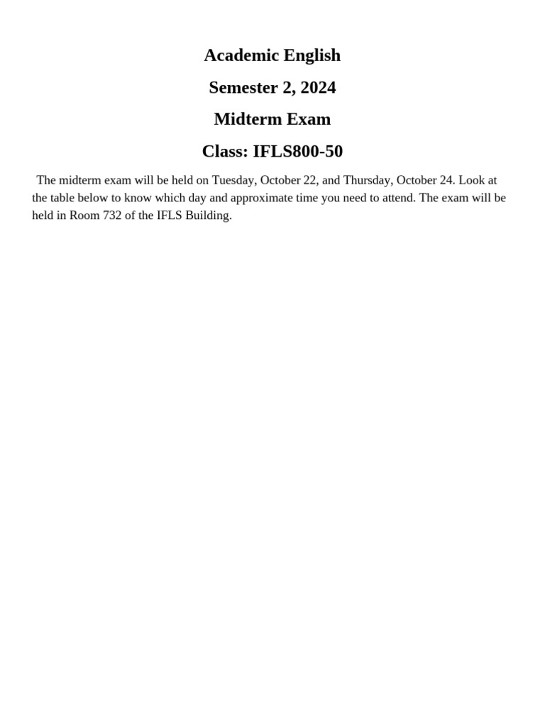 IFLS800-50 Midterm Exam Schedule | PDF