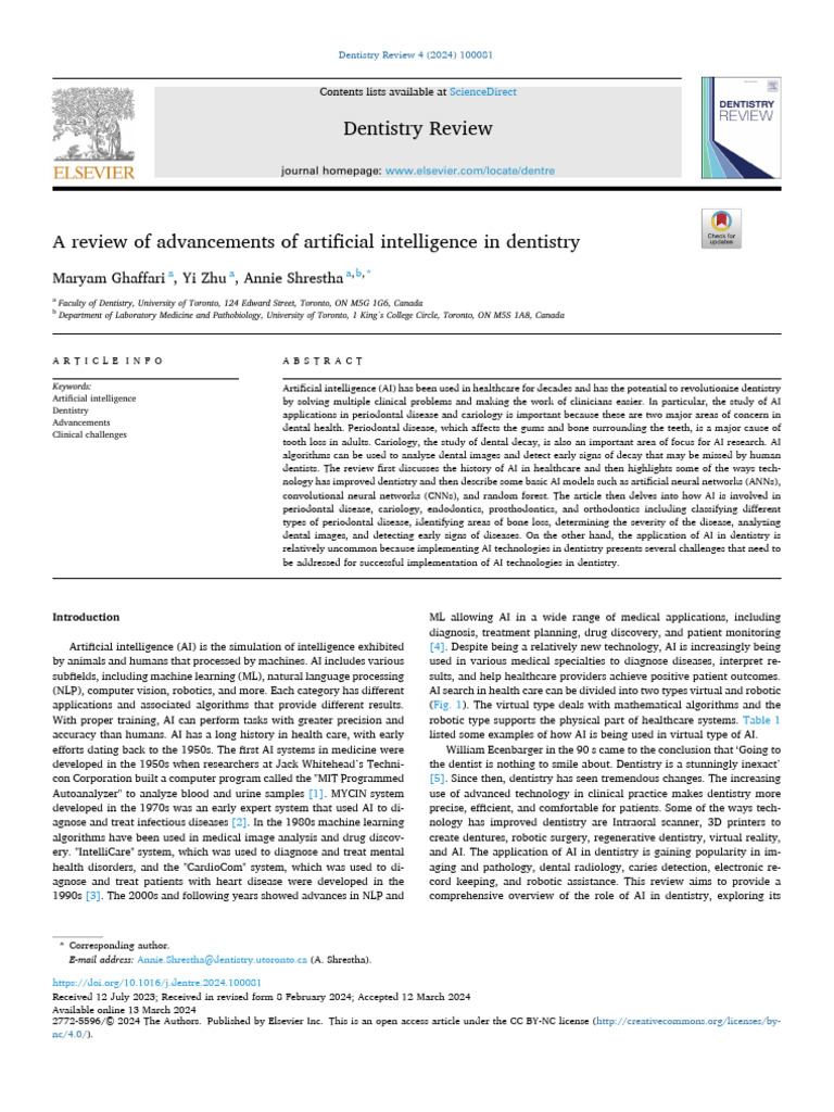 AI Advancements in Dentistry Review | PDF | Artificial Intelligence ...