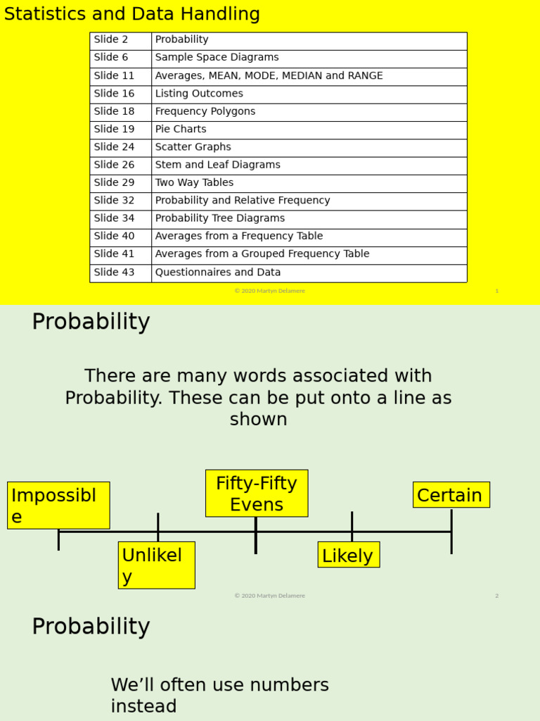 Probability and Data Handling Guide | PDF | Mean | Pie Chart