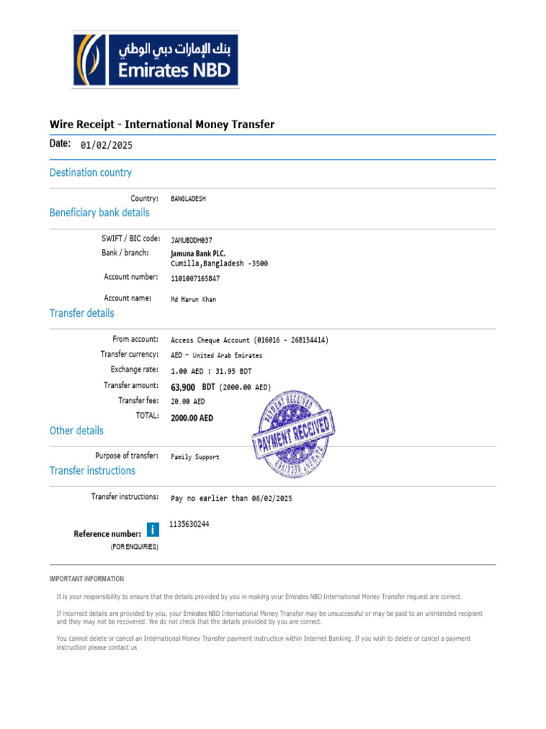 International Money Transfer Receipt | PDF