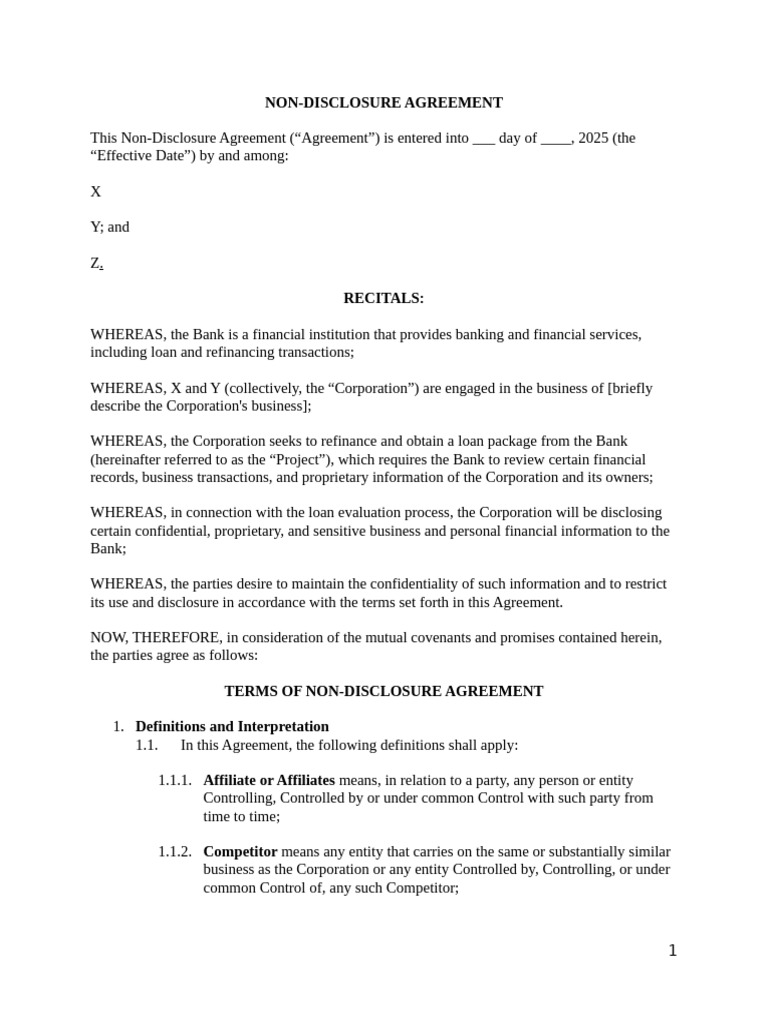Non-Disclosure Agreement for Loan Evaluation | PDF | Breach Of Contract ...