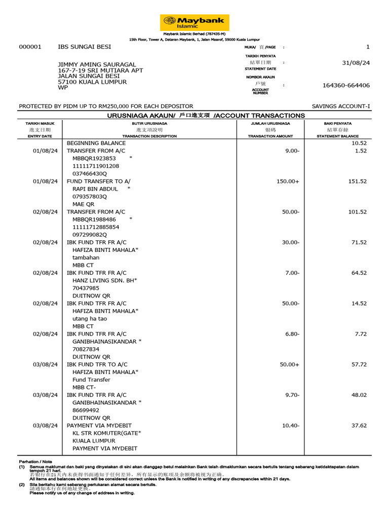 Account Transactions Statement | PDF | Financial Technology | Finance ...