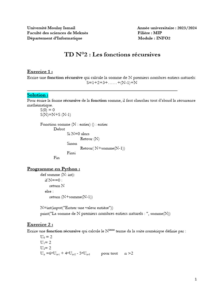 Fonctions récursives en Python | PDF | Structure de contrôle ...