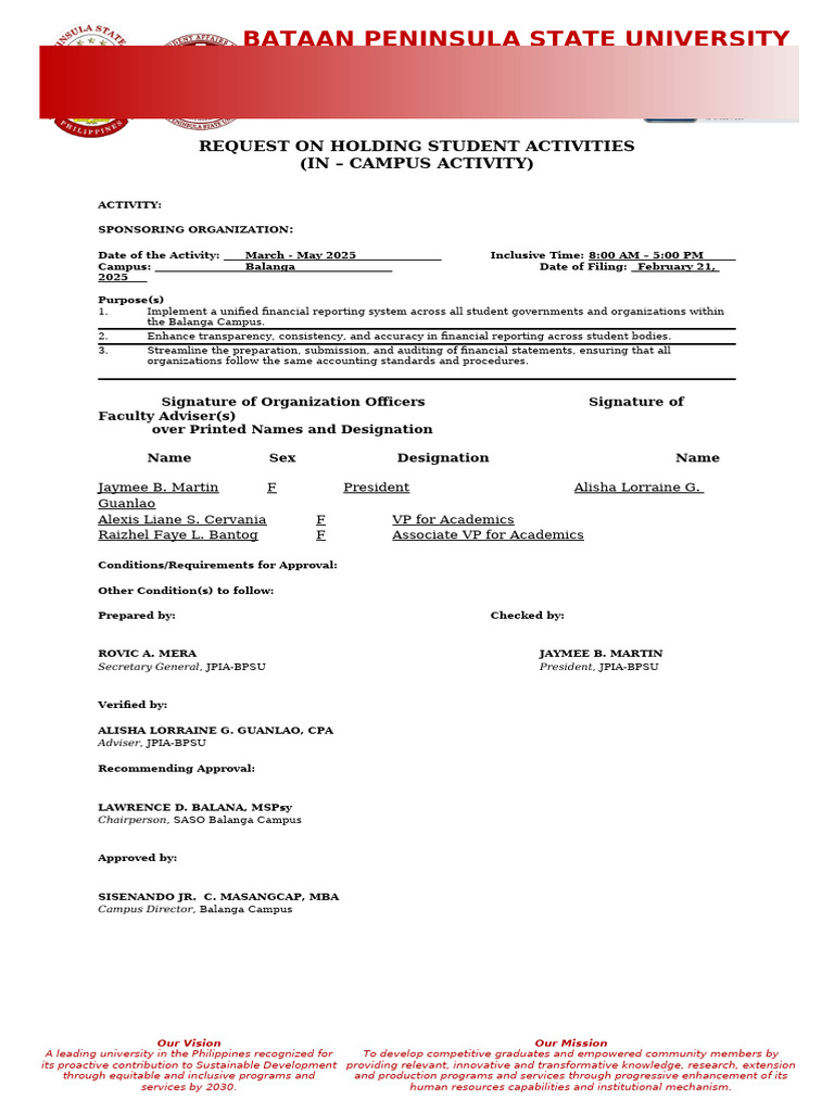 Student Activity Request Form BPSU | PDF