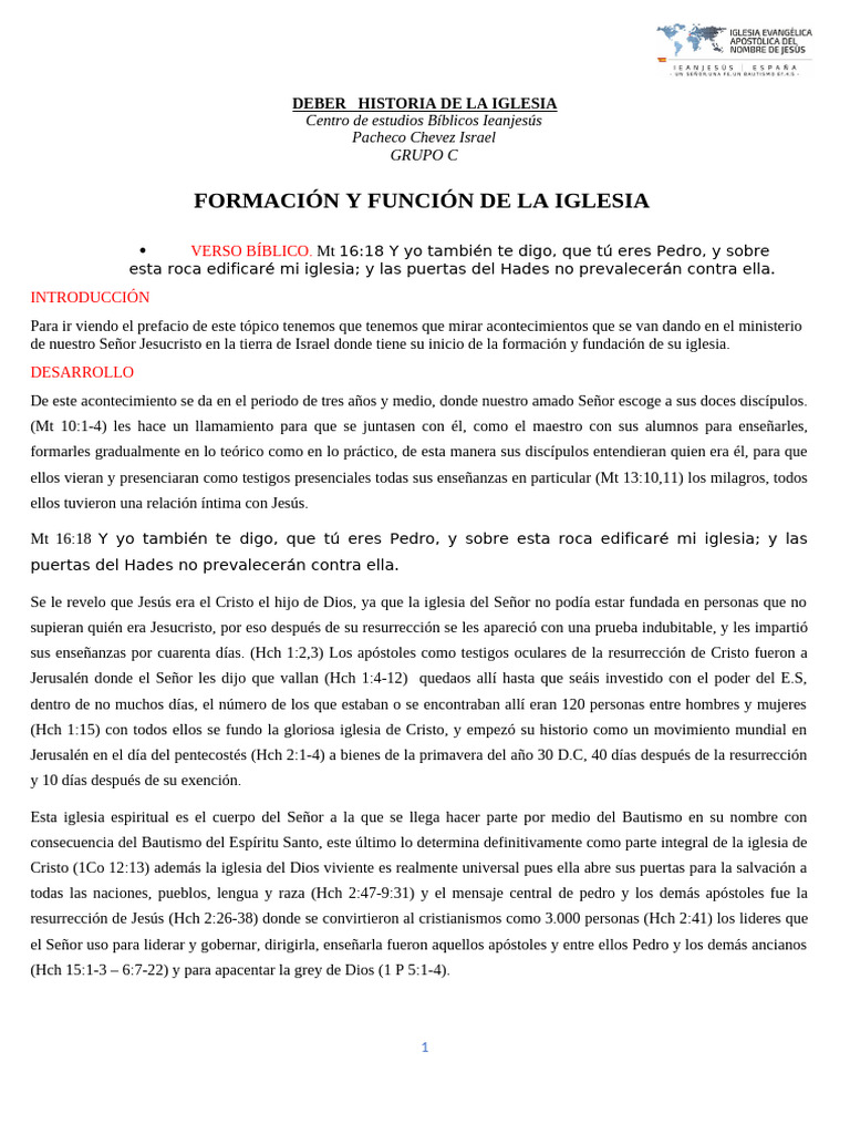 Formación y Función de la Iglesia | PDF | Iglesia cristiana | La ...