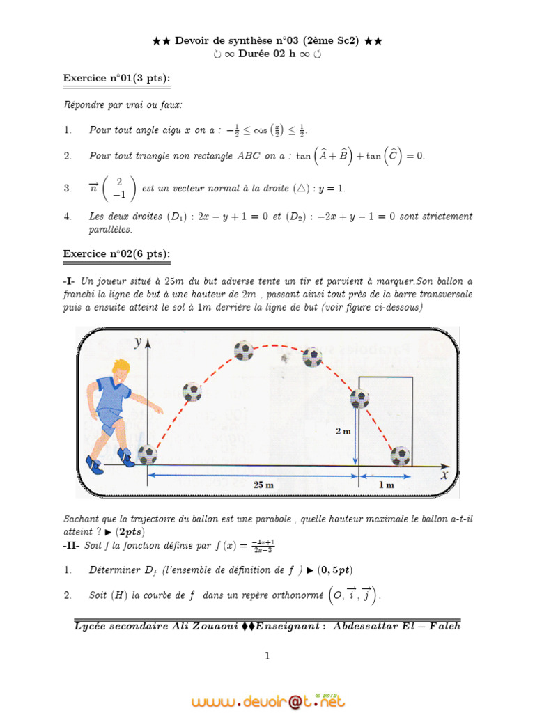 Devoir de mathématiques 2ème Sc2 | PDF | Triangle | Géométrie analytique