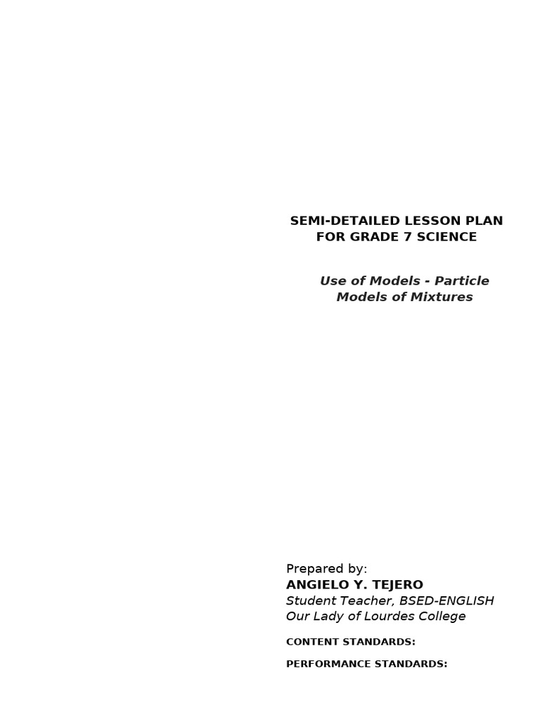 Grade 7 Science: Particle Models of Mixtures | PDF | Mixture | Cognition