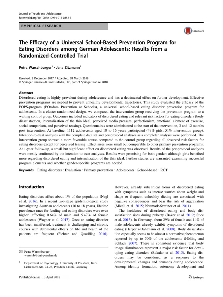 The Ef Cacy of A Universal School-Based Prevention Program For Eating ...