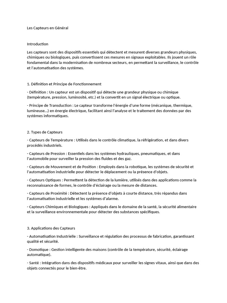 Les Capteurs : Types et Applications | PDF | Capteur | Internet des objets