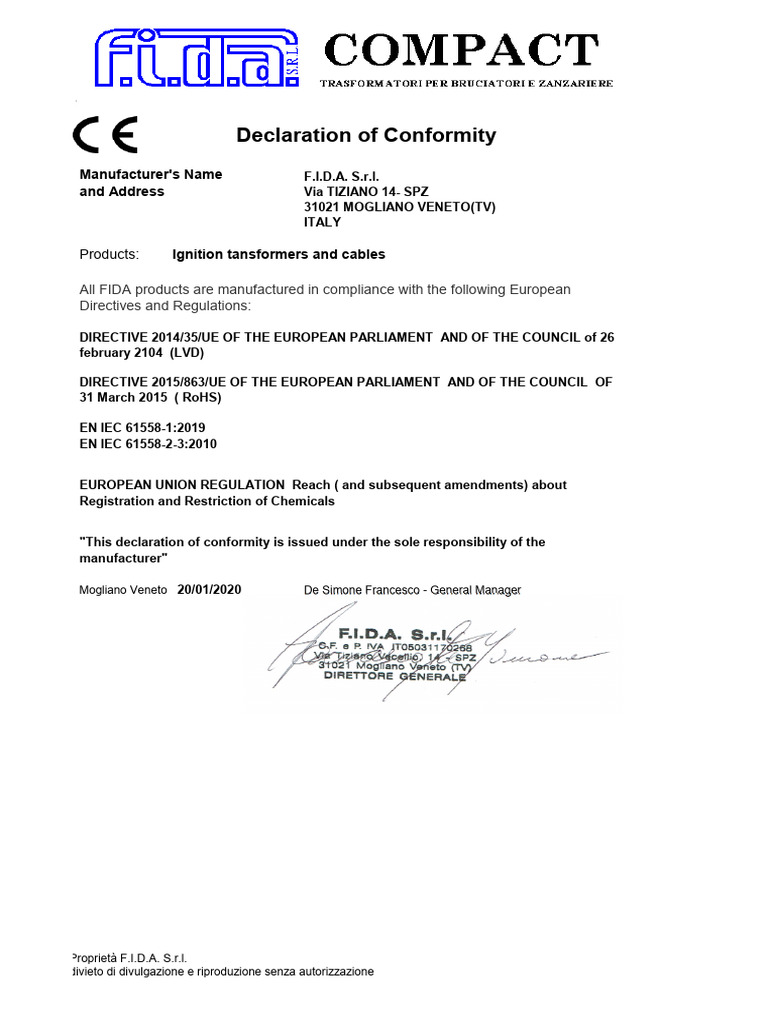 FIDA Compliance Declaration 2020 | PDF