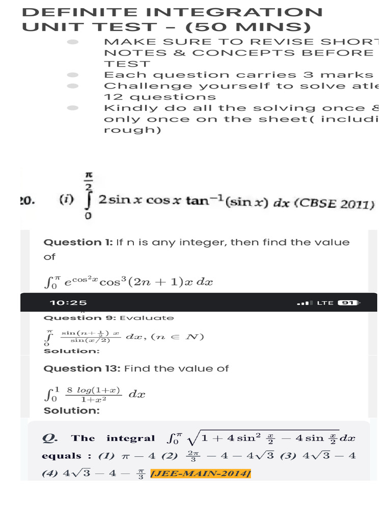 Definite Integration Unit Test Guide | PDF