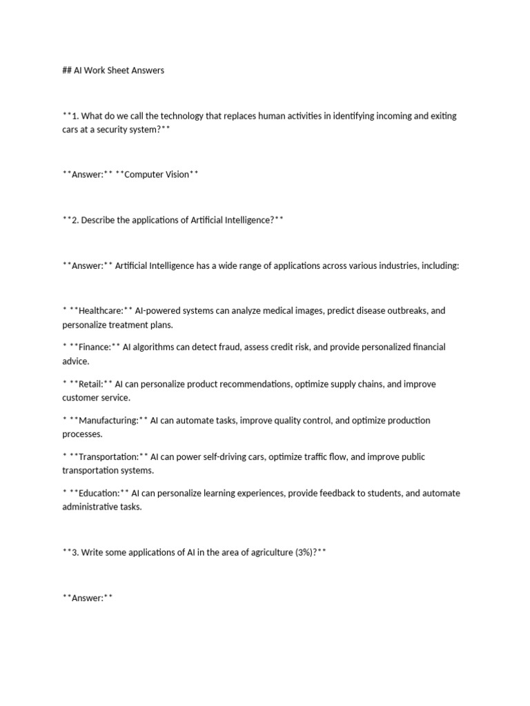 Ai Worksheet Answer Pdf Artificial Intelligence Intelligence Ai