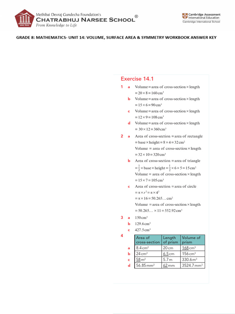 Unit 11 Volume & Surface Area Answers | PDF | Area | Shape