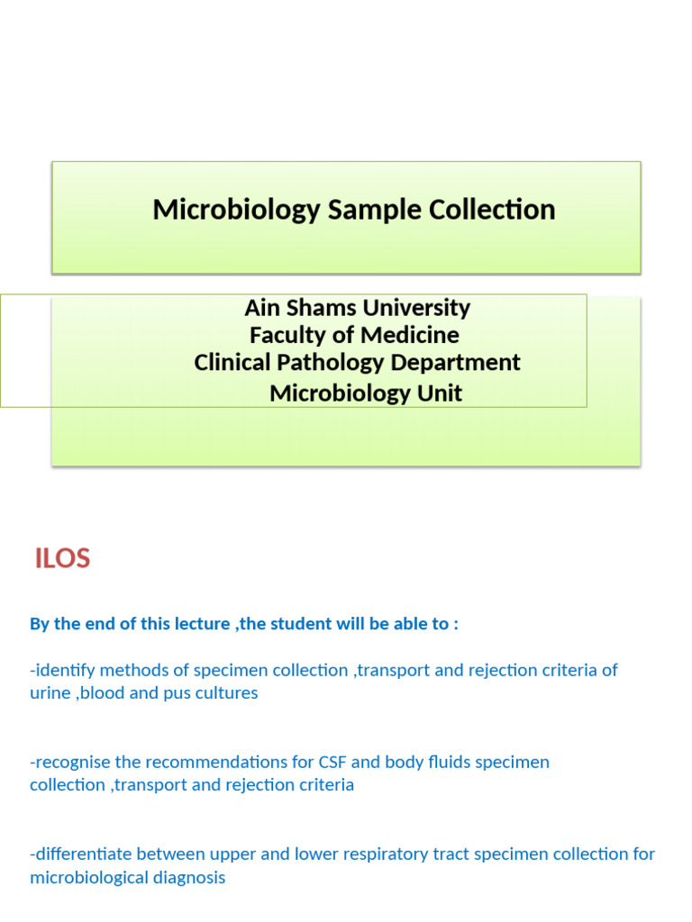 Microbiology Specimen Collection Guide | PDF | Cerebrospinal Fluid ...