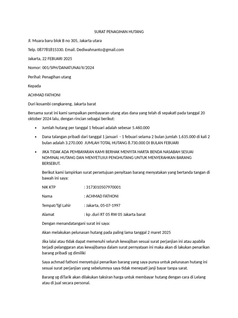 Surat Penagihan Hutang | PDF