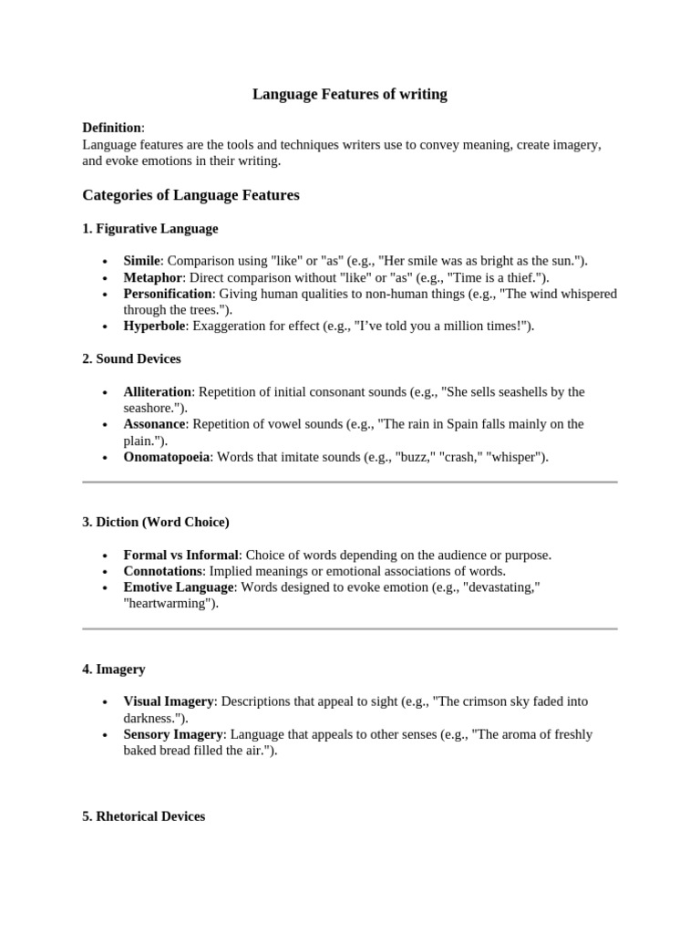 Understanding Language Features in Writing | PDF