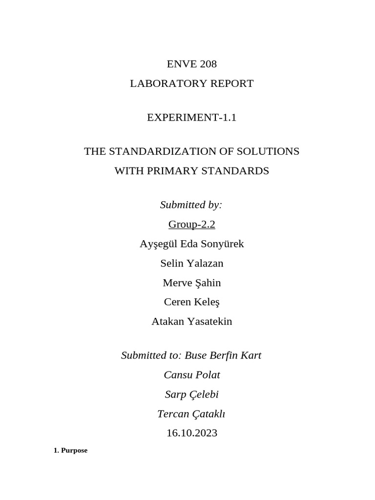 Standardization of Solutions Lab Report | PDF | Titration | Chemistry