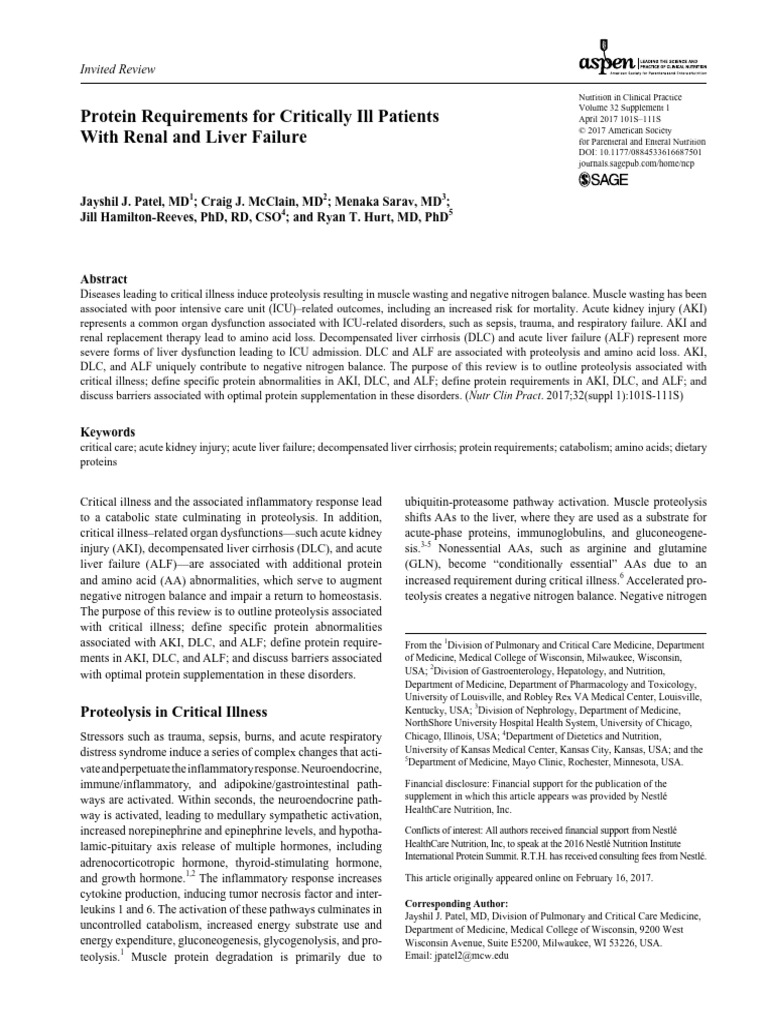 Protein Requirements for Critically Ill Patients | PDF | Cirrhosis ...