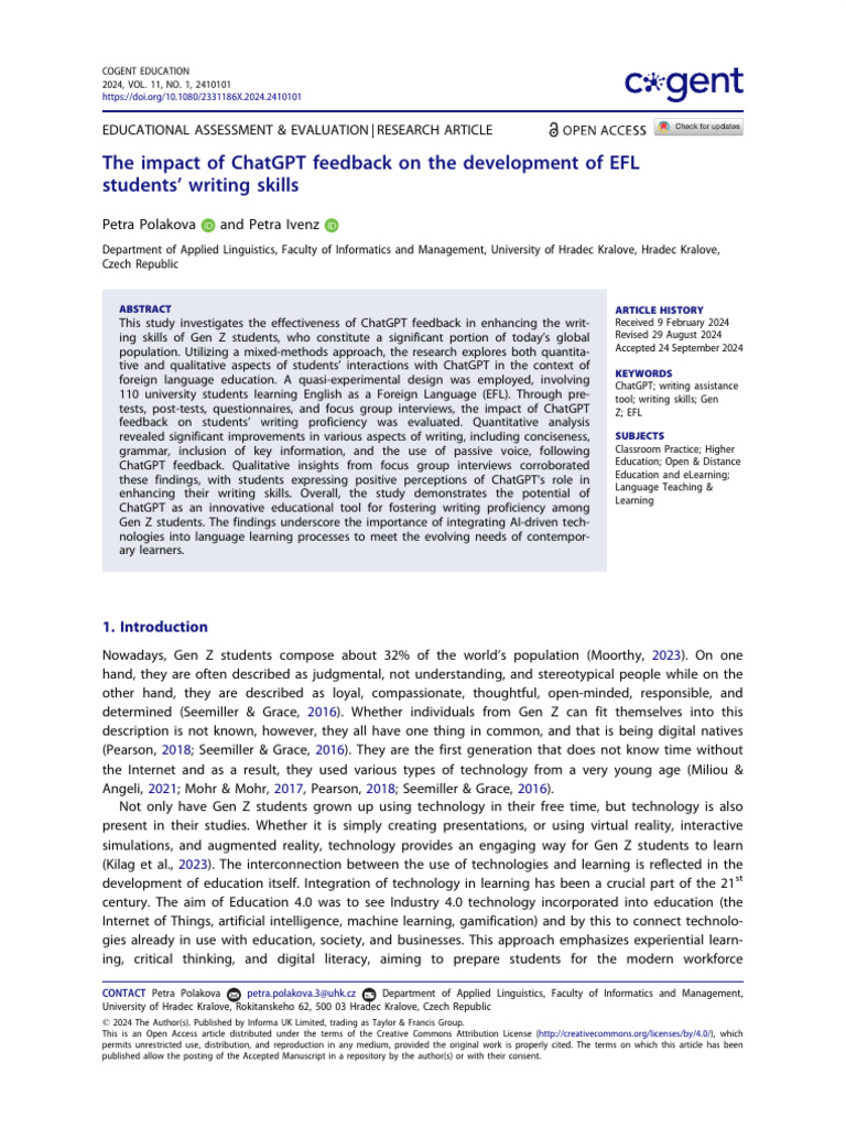 ChatGPT's Impact on EFL Writing Skills | PDF | Focus Group ...