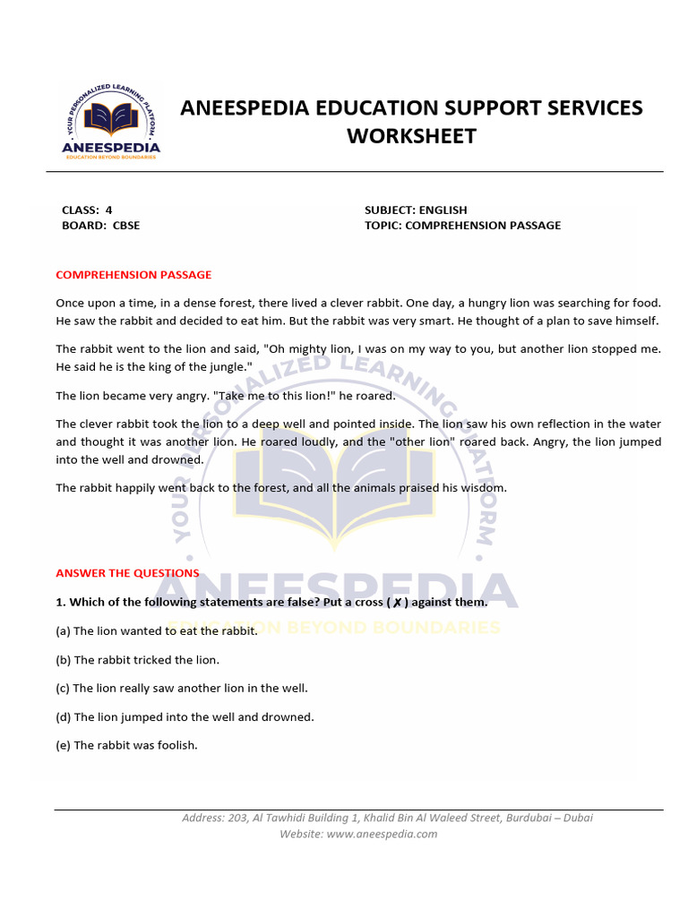 READING COMPREHENSION GRADE 4 PDF FREE DOWNLOAD CBSE visual data 2