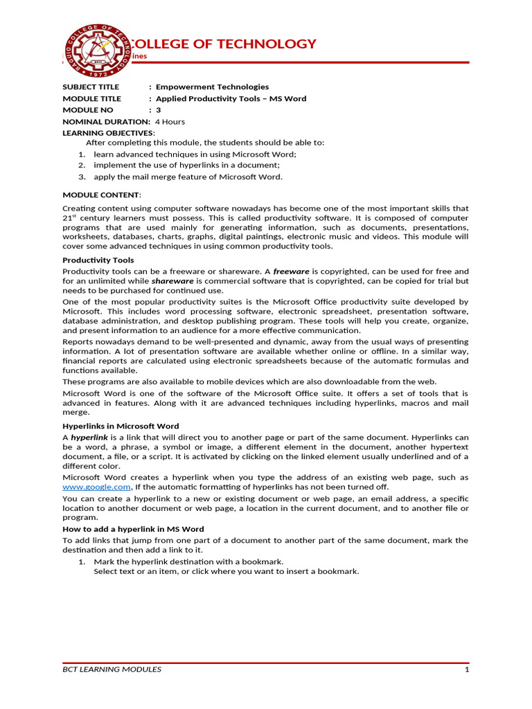 SHS Empowerment Technologies Module 3 | PDF | Hyperlink | Computing