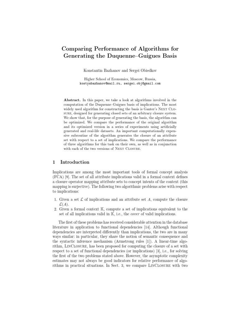 Bazhanov Obiedkov, Comparing Performance of Algorithms For | PDF ...