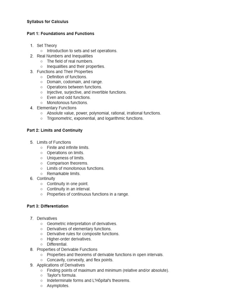 Comprehensive Calculus Syllabus Guide | PDF
