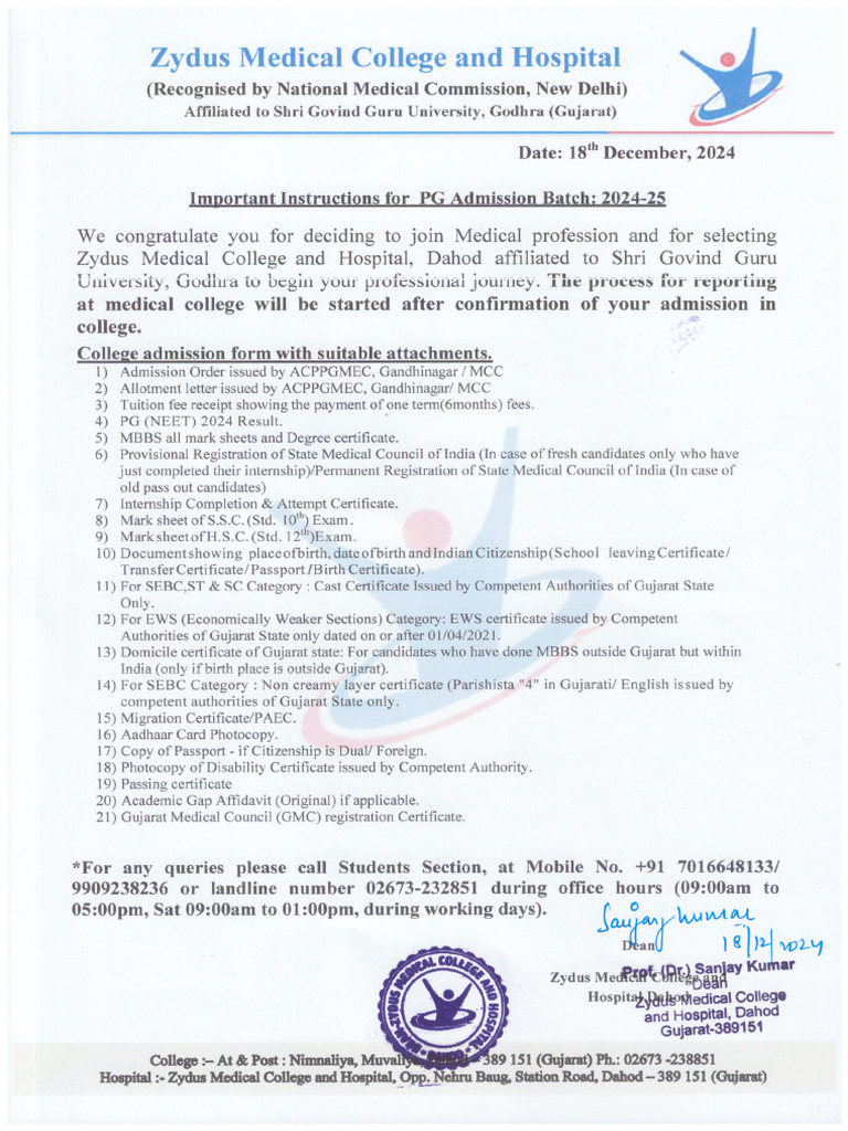 Important - Instructions For - PG - Admisiion - Batch - 2024 - 25 | PDF