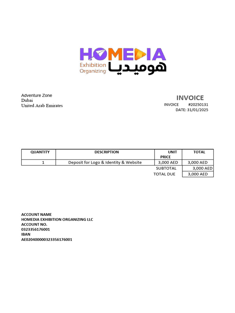 Dubai Invoice for Logo & Website Services | PDF