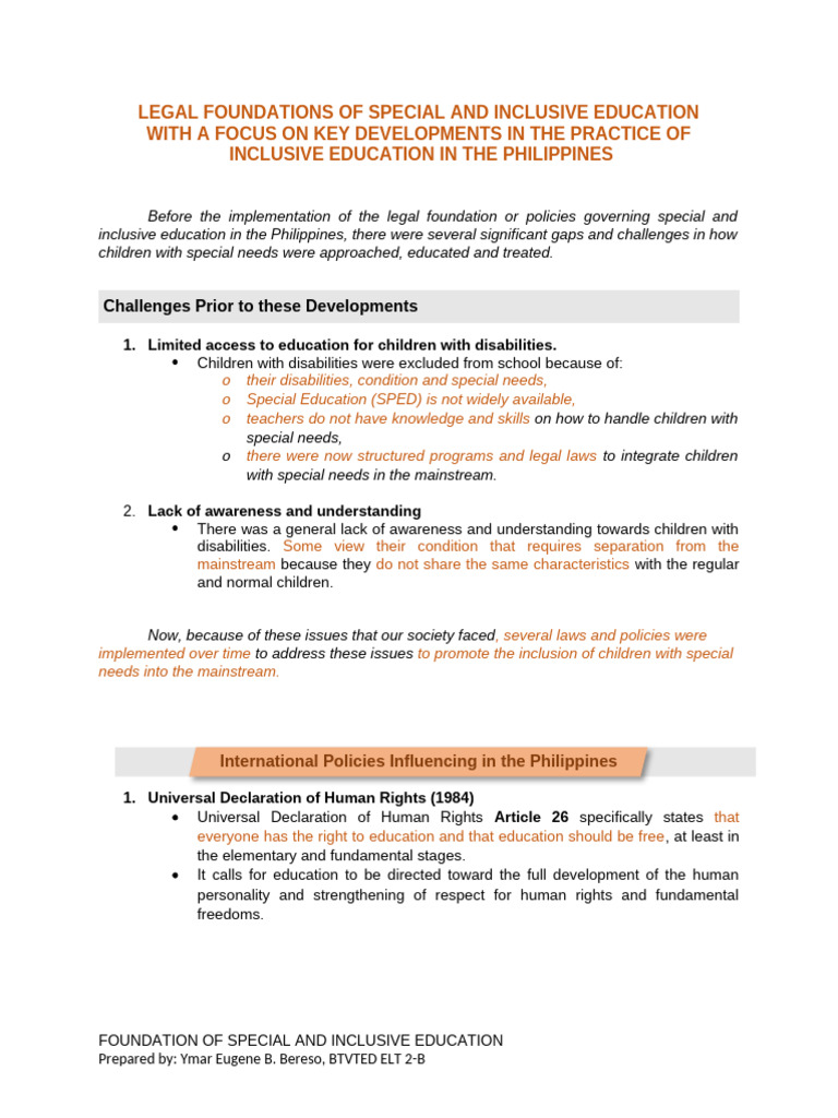 Legal Foundations of Inclusive Education | PDF | Inclusion (Education ...