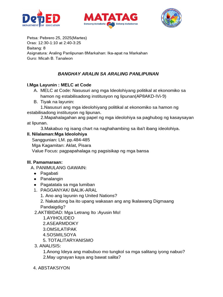 7th Lesson Plan | PDF