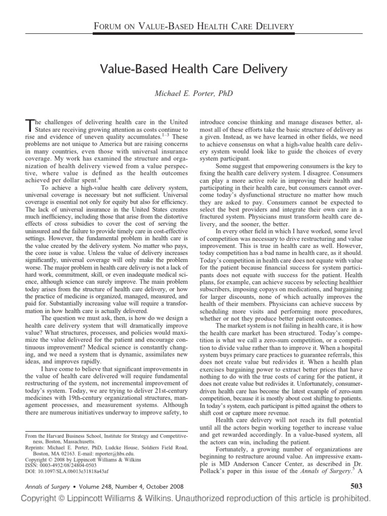 Value-Based Health Care Delivery Insights | PDF | Health Care | Patient