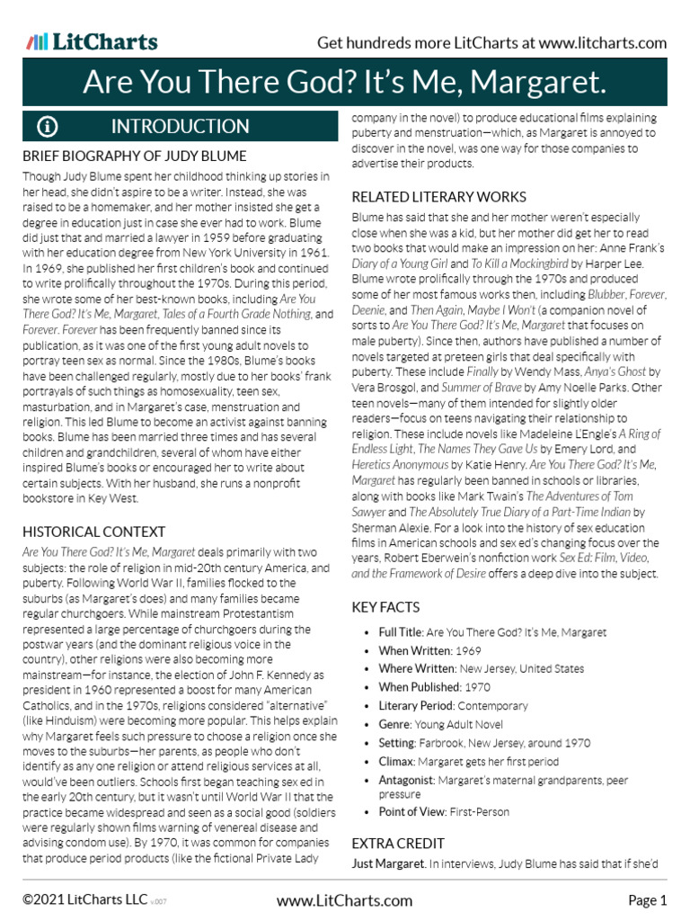 Are You There God Its Me Margaret LitChart | PDF