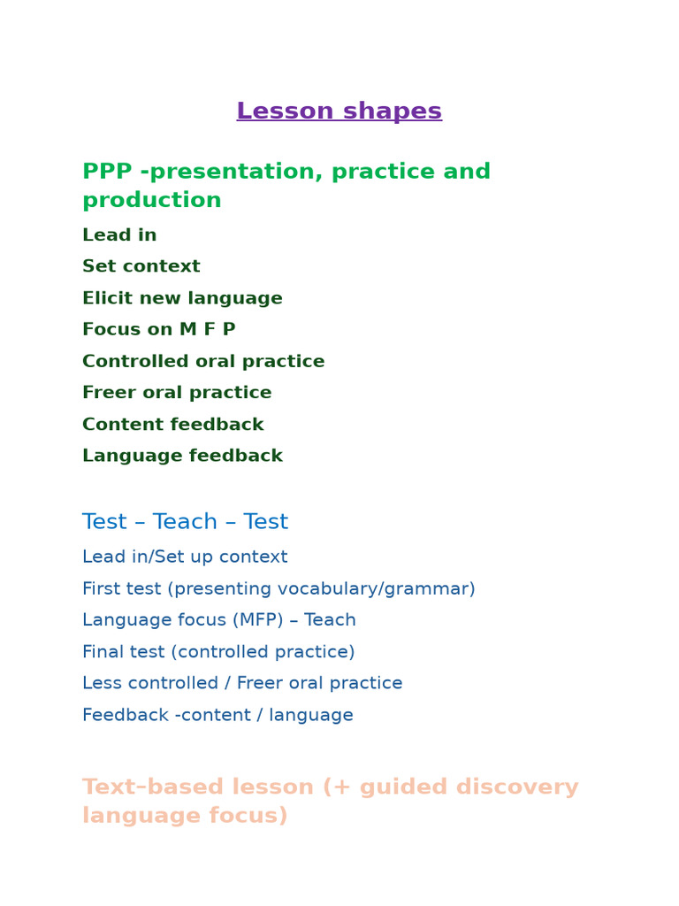 Effective Lesson Shapes for Language Teaching | PDF