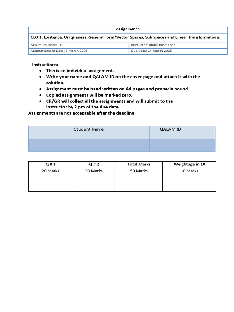 Linear Algebra Assignment Guidelines | PDF