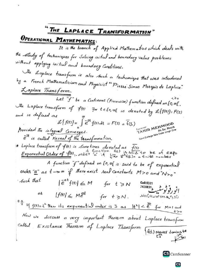 Methods of Mathematical Physics Handwritten Notes by Tahir Mahmood | PDF