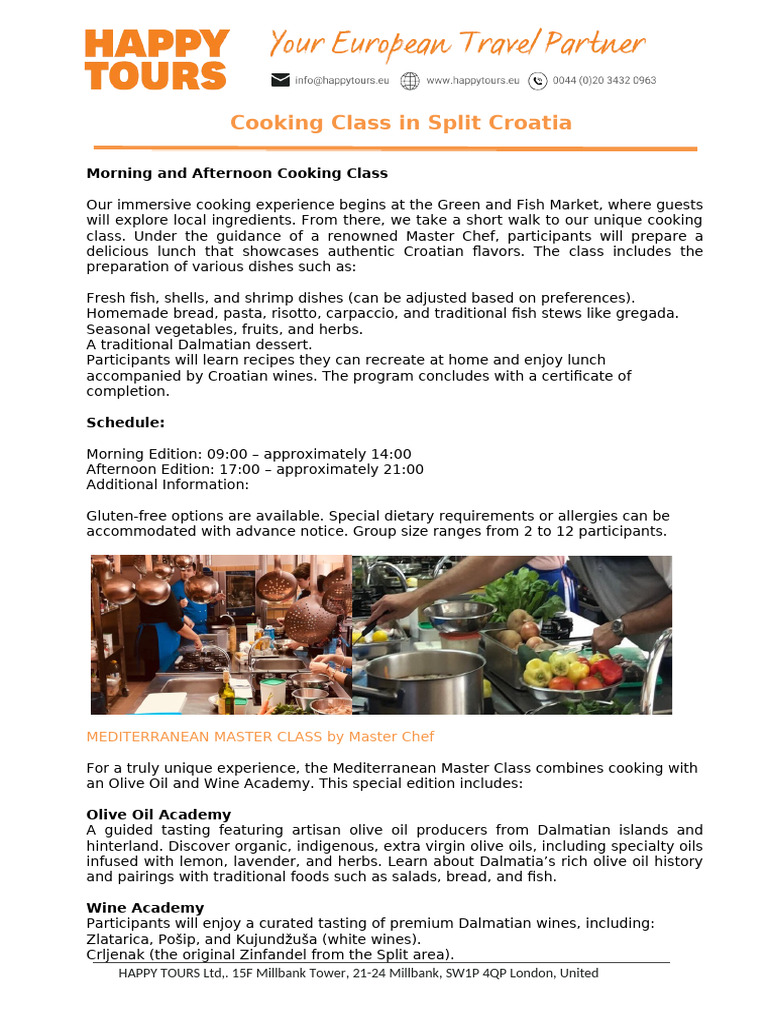 Cooking Classes and Wine Academy in Split | PDF | Cooking | Chef