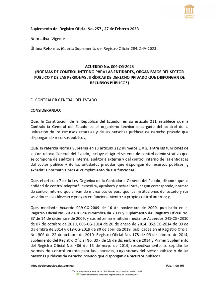 Normas de Control Interno 2023 | PDF | Presupuesto | Planificación