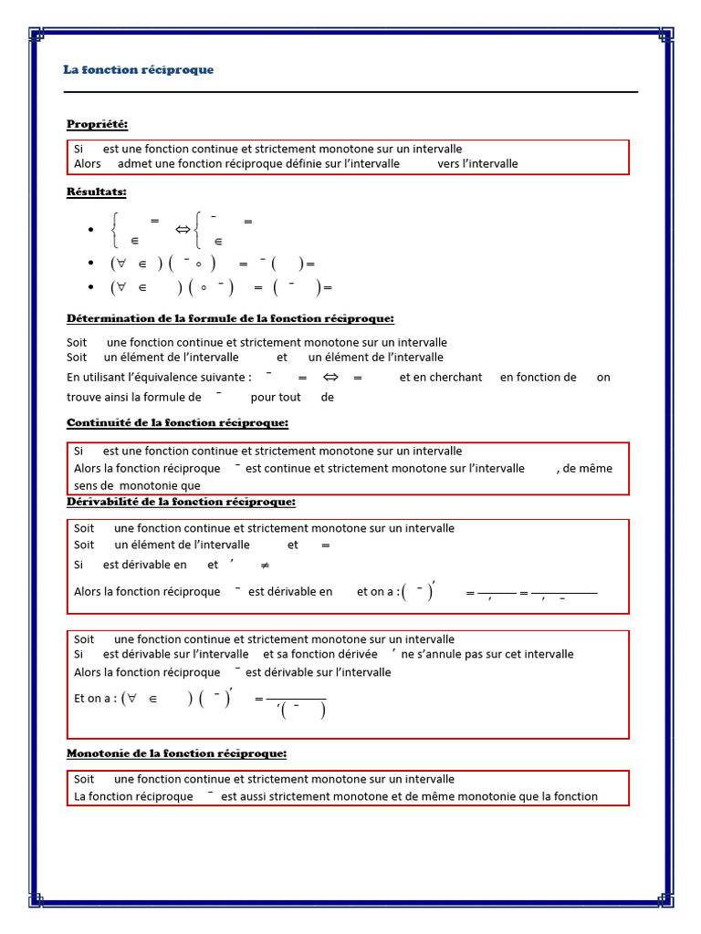 Propriétés de la fonction réciproque | PDF | Asymptote | Fonction ...