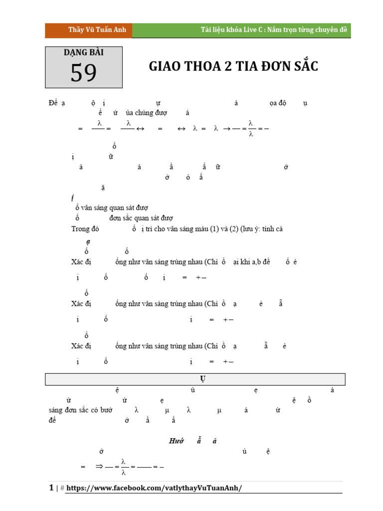 Thay Vu Tuan Anh. Dang 59. Giao Thoa 2 Tia (Dap An) | PDF