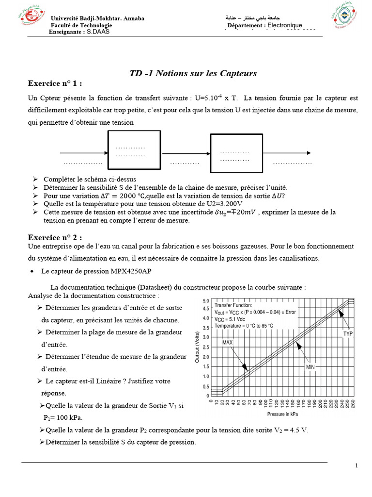 Notions sur les Capteurs - TD M1 | PDF | Mesure | Capteur