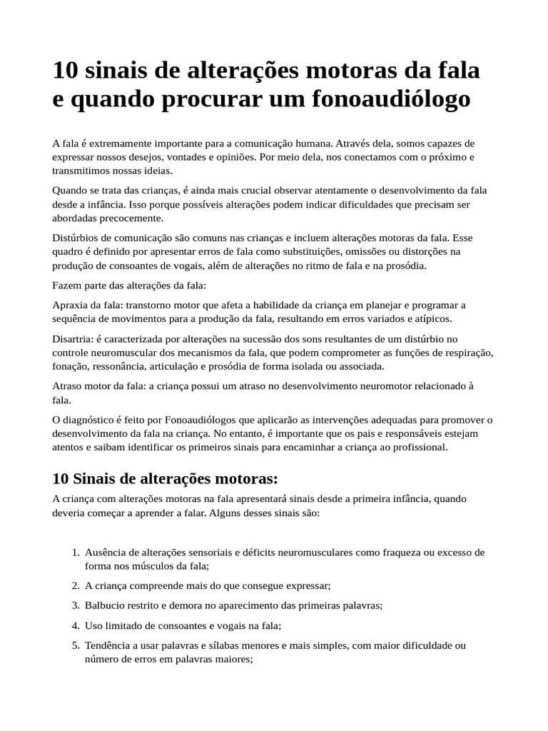 10 Sinais de Alterações Motoras Na Fala | PDF