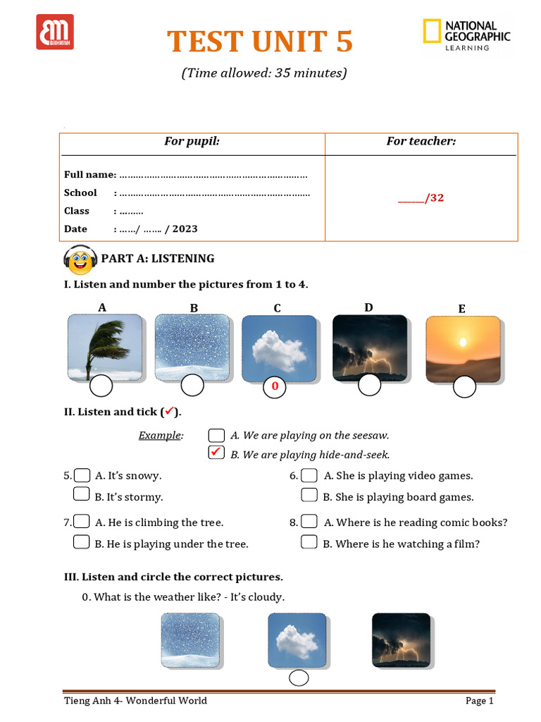 Unit 5 Listening & Reading Test Guide | PDF