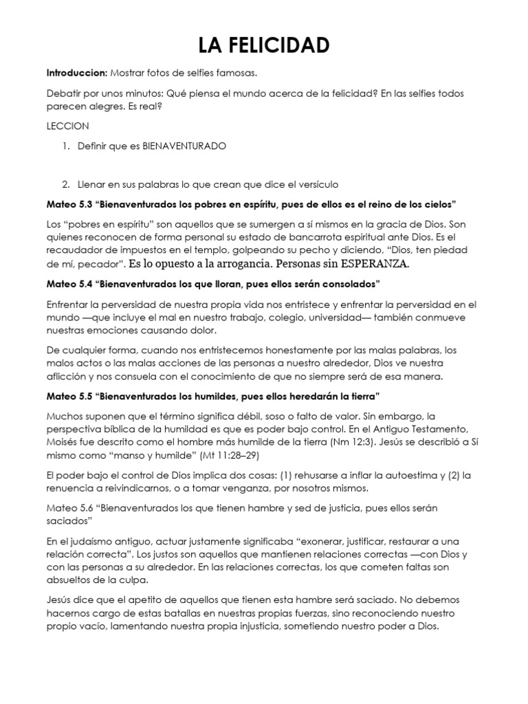 La Felicidad | PDF | Evangelio de Mateo | Felicidad
