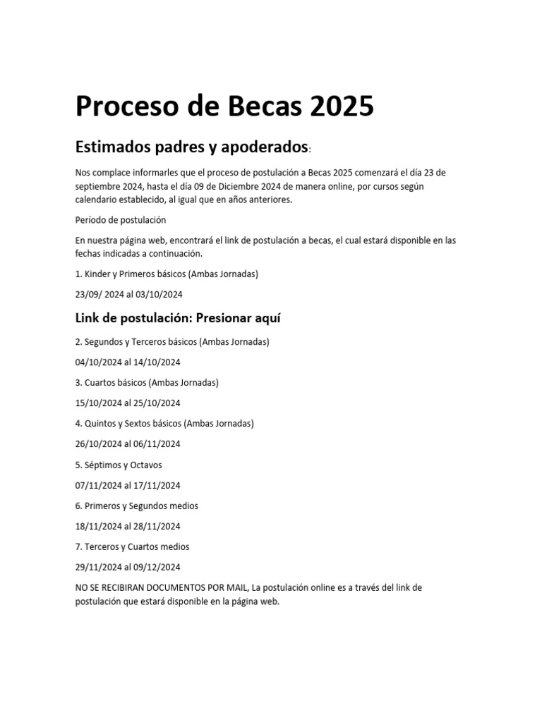 Proceso de Becas 2025 | PDF