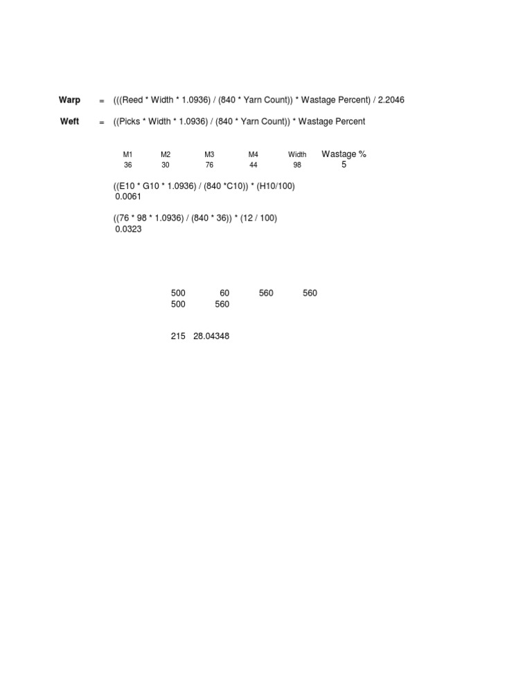 Textile Calculation Methods and Wastage | PDF