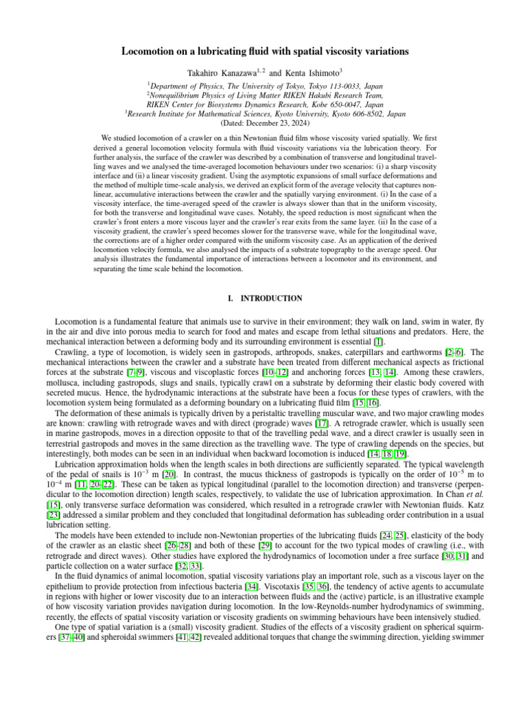 Locomotion On A Lubricating Fluid With Spatial Viscosity Variations ...