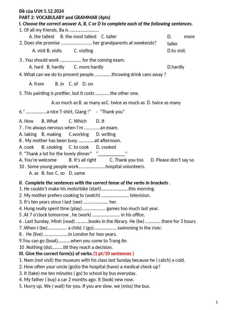 Vocabulary and Grammar Practice Test | PDF | Money | Mark Twain
